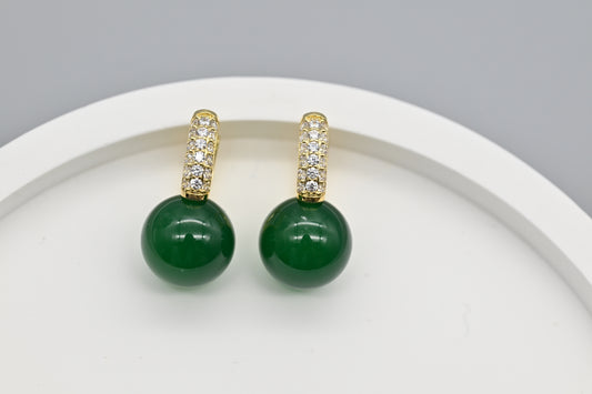 Green Gemstone Drop Earrings with Pave Crystal Accents