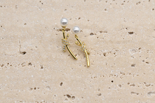Elegant Gold-Plated Faux Pearl and Cubic Zirconia Drop Earrings