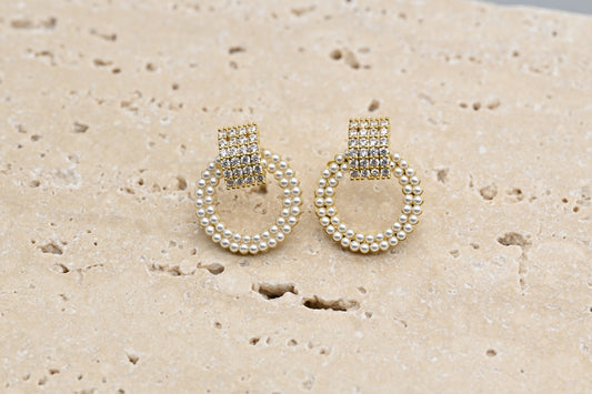 Pearl and Crystal Circle Drop Earrings