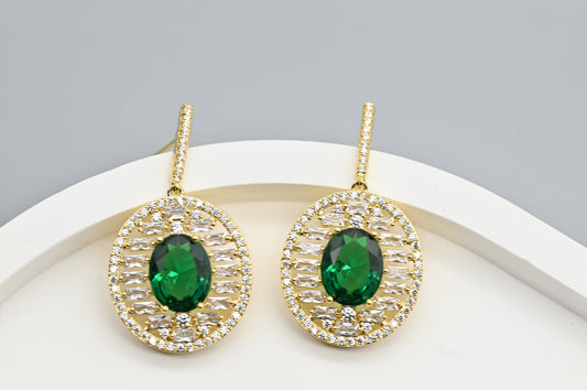 Elegant Green Crystal and Cubic Zirconia Drop Earrings