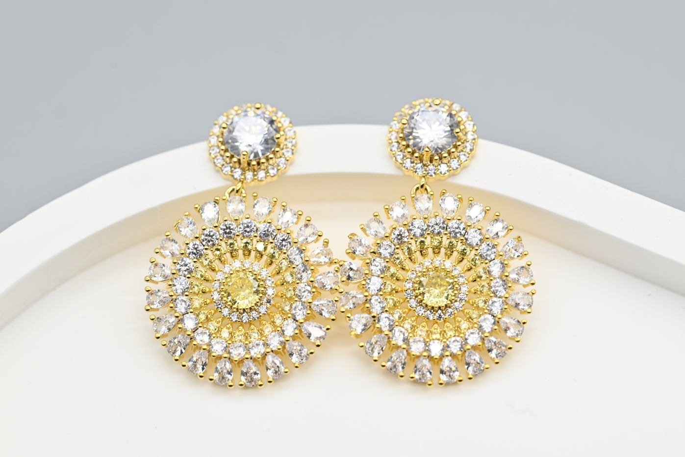 Radiant Gold-Tone Sunburst Earrings with Crystals