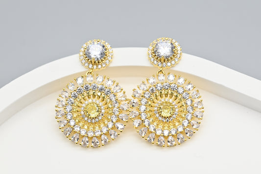 Radiant Gold-Tone Sunburst Earrings with Crystals