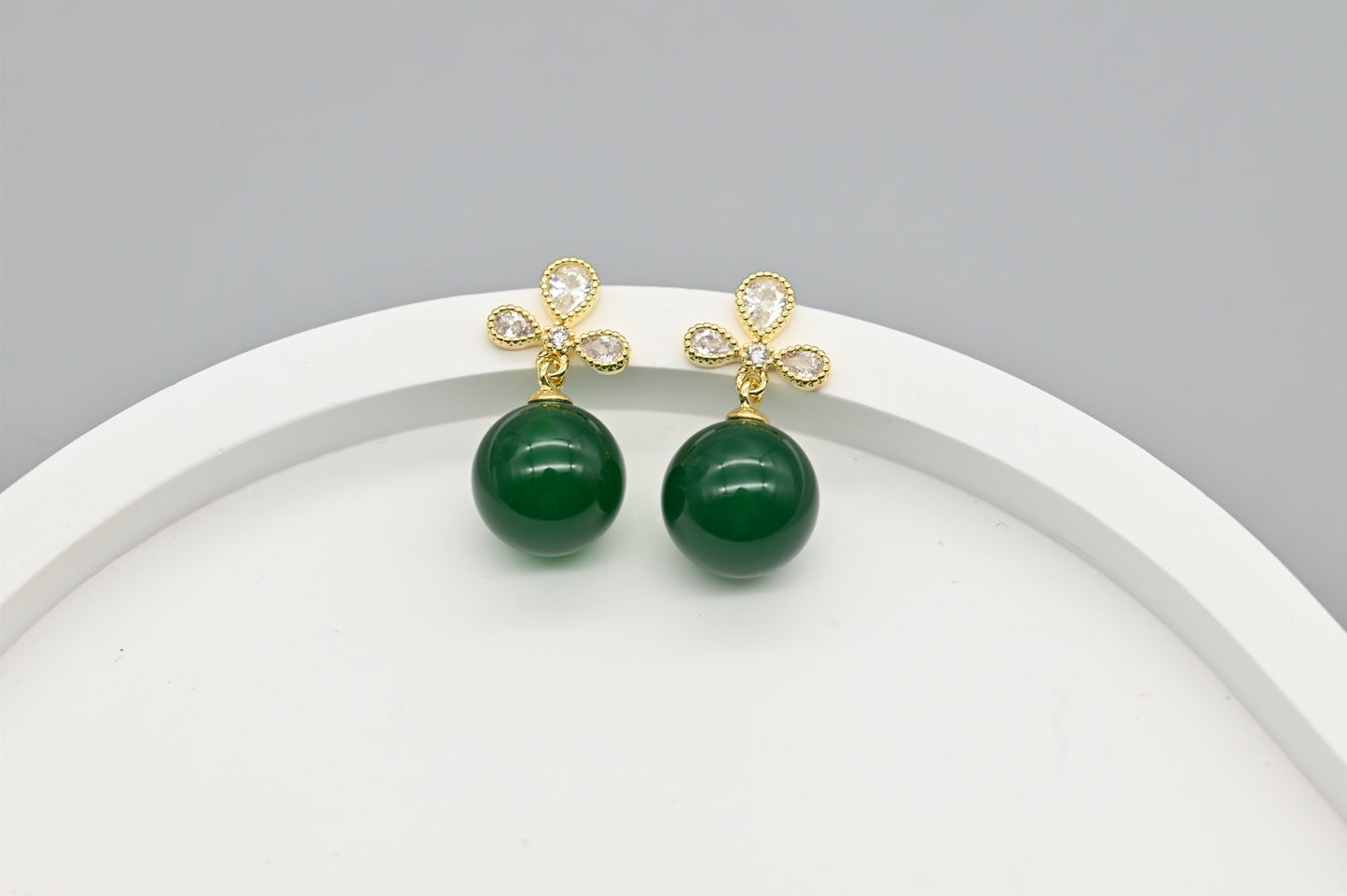 Green Gemstone Drop Earrings with Crystal Accents