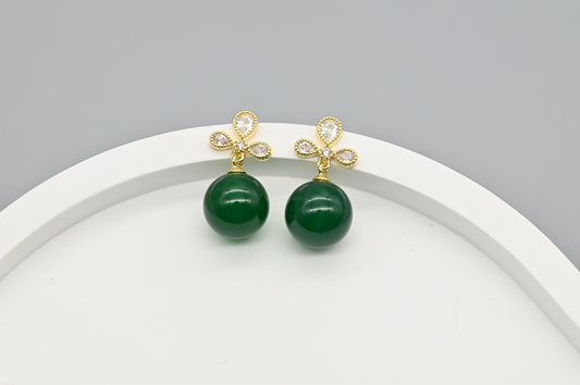 Green Gemstone Drop Earrings with Crystal Accents