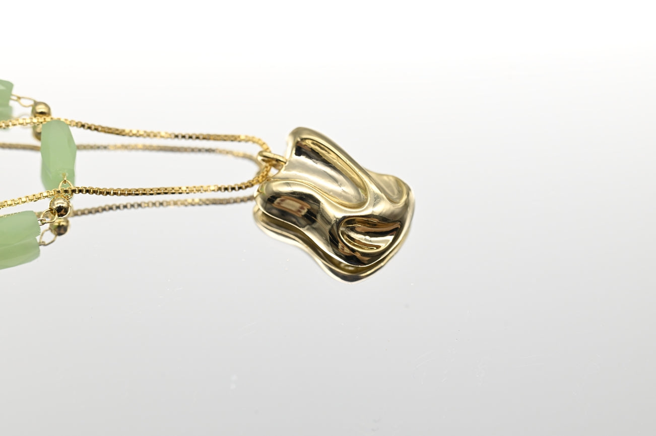 Gold Pendant Necklace with Green Beads