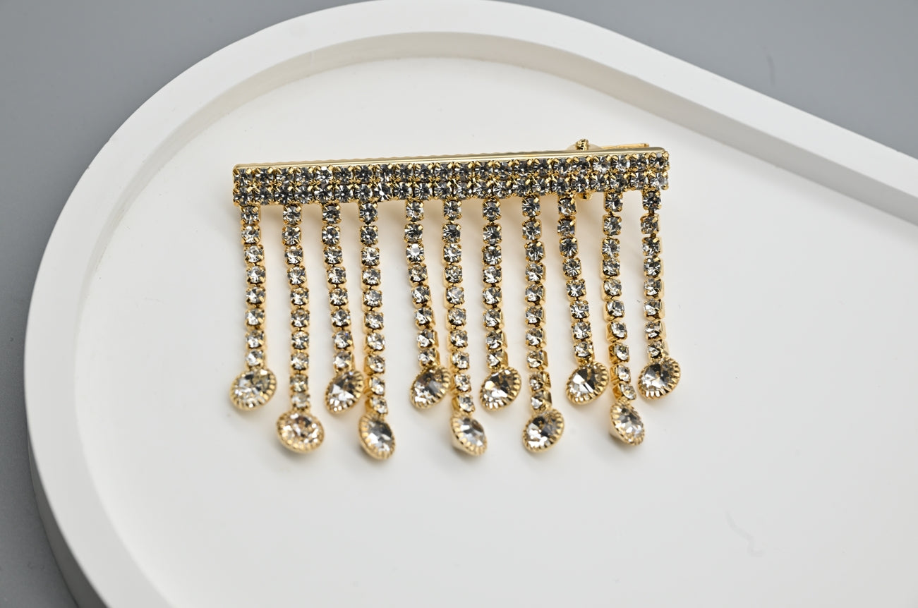 Gold Crystal Tassel Hair Clip