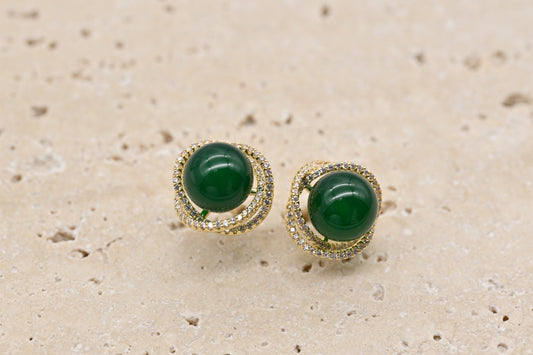 Green Gemstone and Crystal Halo Earrings