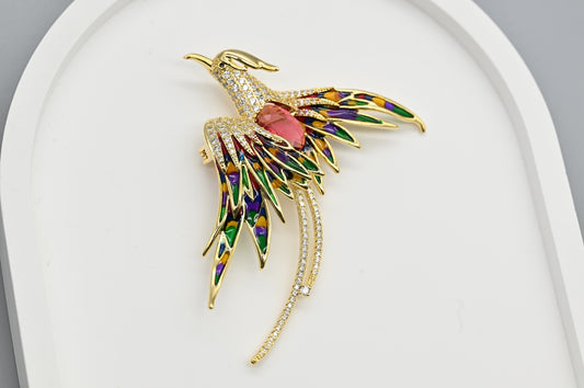 Multicolored Phoenix Brooch with Crystal Accents
