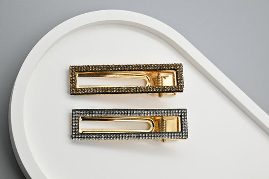 Gold and Rhinestone Hair Clips