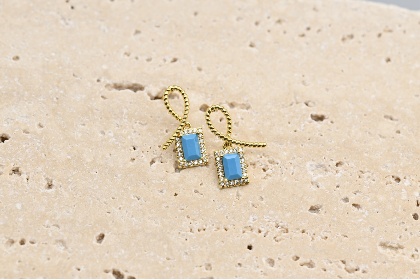 Elegant Turquoise and Gold Bow Knot Earrings
