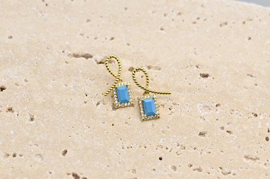 Elegant Turquoise and Gold Bow Knot Earrings