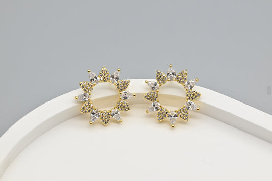 Dazzling Gold-Plated Floral Cubic Zirconia Stud Earrings
