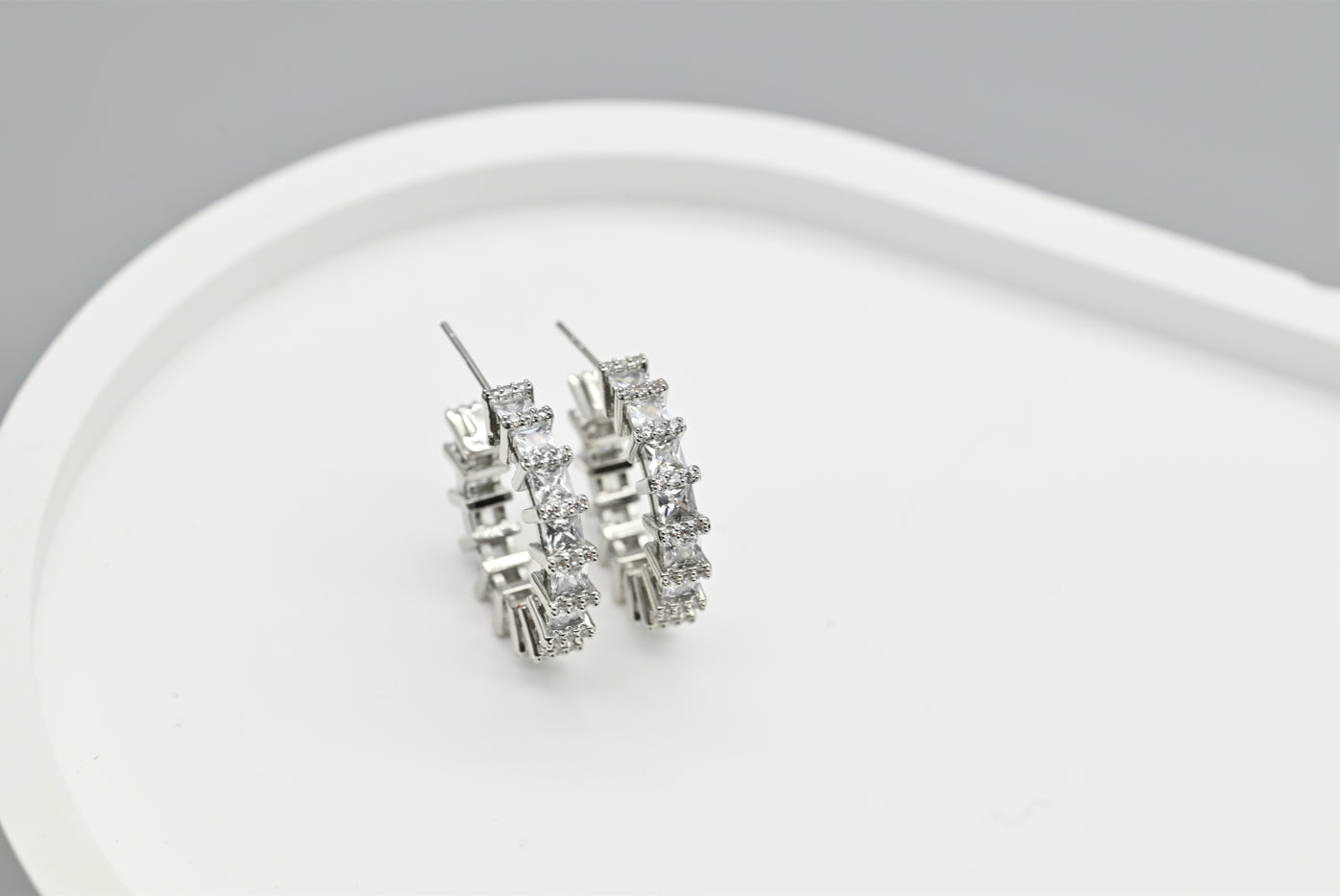 Silver Hoop Earrings with Sparkling Crystals