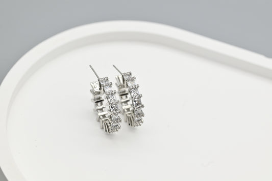 Silver Hoop Earrings with Sparkling Crystals