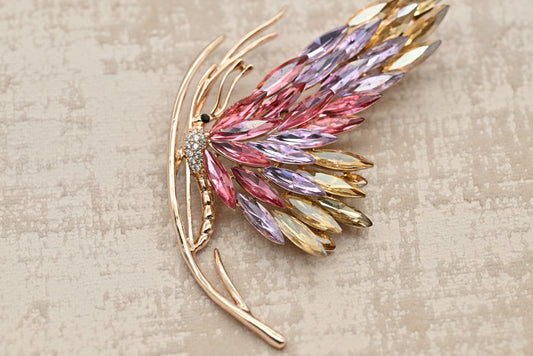 Exquisite Multi-Color Crystal Feather Brooch