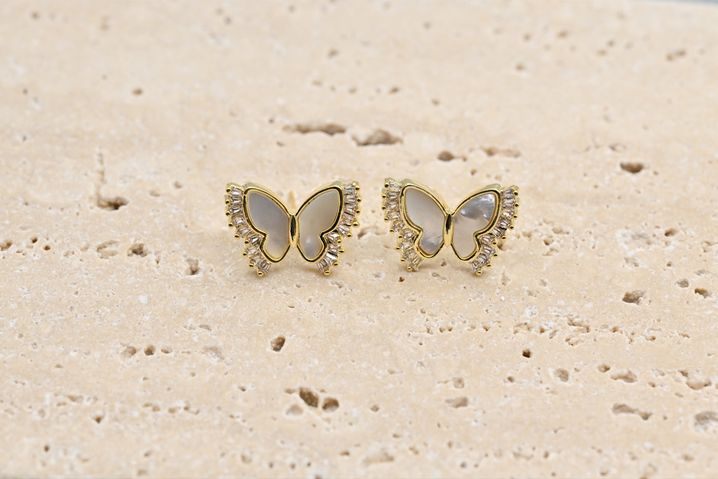 Delicate Gold-Plated Mother of Pearl Butterfly Stud Earrings