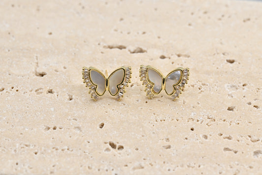 Delicate Gold-Plated Mother of Pearl Butterfly Stud Earrings