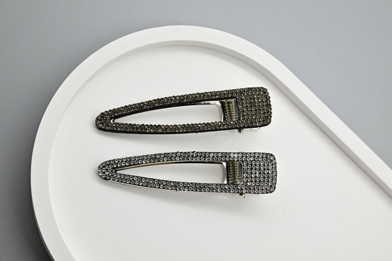 Black and Silver Rhinestone Hair Clips