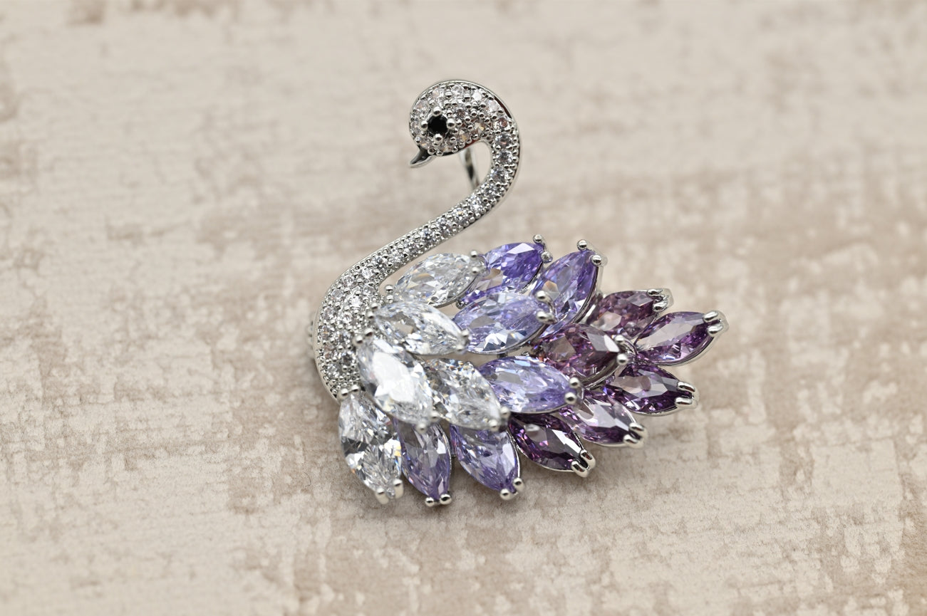 Elegant Lavender Swan Brooch