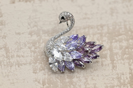 Elegant Lavender Swan Brooch