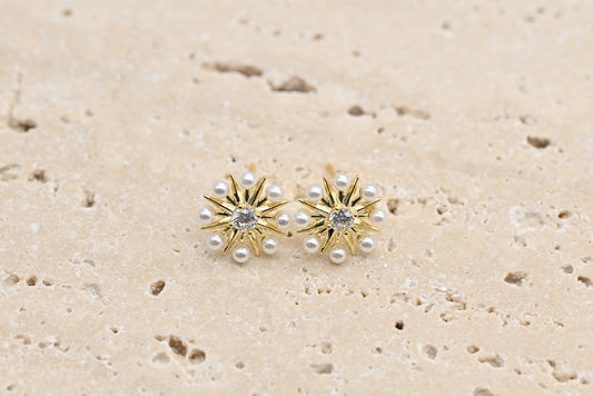 Radiant Gold-Plated Sunburst Stud Earrings