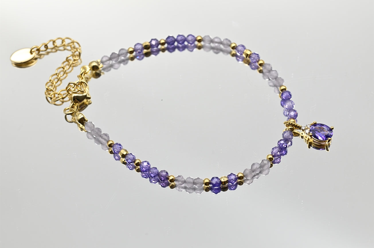 Amethyst Beaded Bracelet with Gold Accents