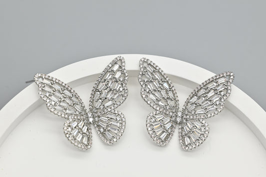 Silver Crystal Butterfly Earrings