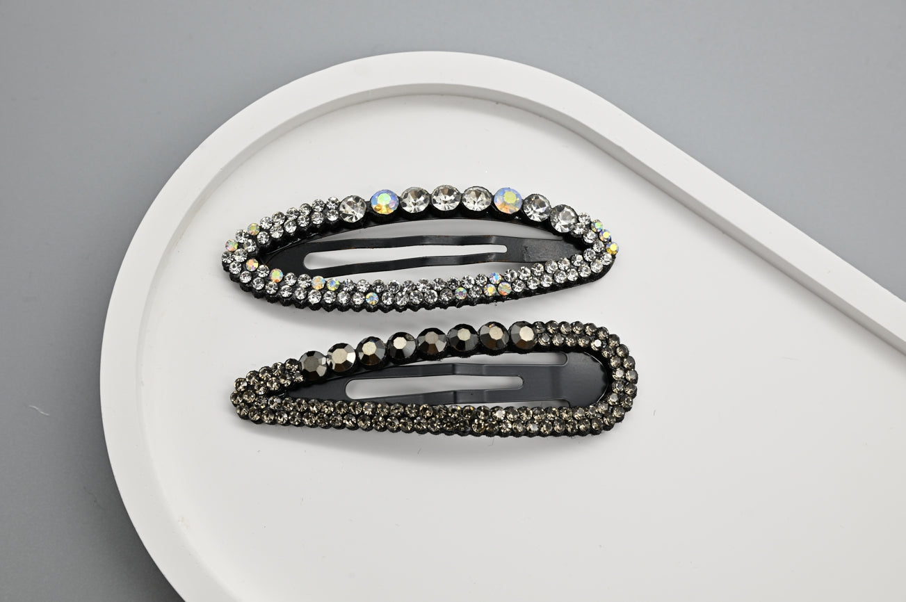 Iridescent and Black Rhinestone Hair Clips