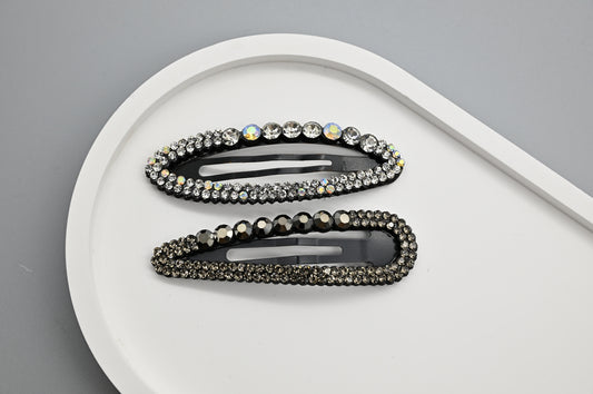 Iridescent and Black Rhinestone Hair Clips