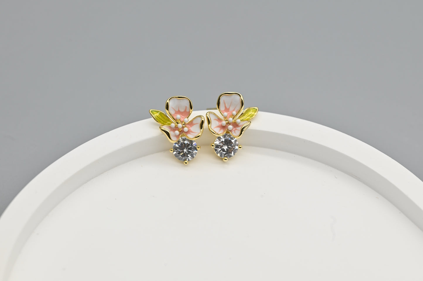 Floral Stud Earrings with Crystal Accents