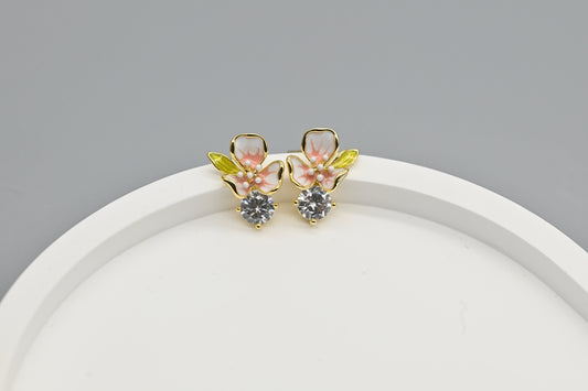 Floral Stud Earrings with Crystal Accents