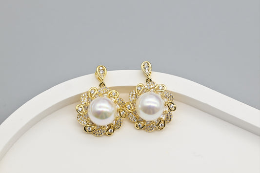 Elegant Gold-Plated Faux Pearl and Cubic Zirconia Drop Earrings