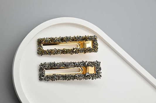 Gold and Gunmetal Rhinestone Hair Clips