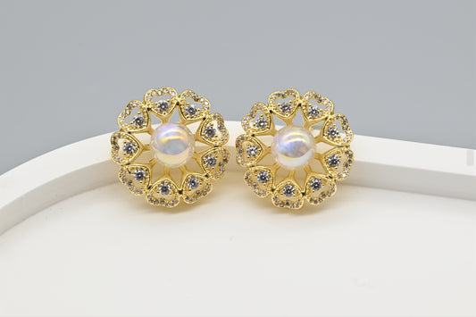 Charming Gold-Plated Faux Pearl and Cubic Zirconia Stud Earrings