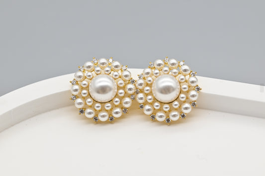 Luxurious Gold-Plated Faux Pearl and Cubic Zirconia Stud Earrings