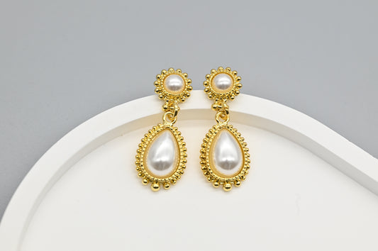 Gold and Pearl Teardrop Earrings