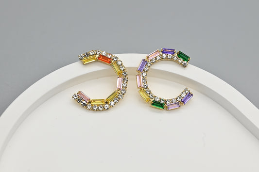 Multicolored Crystal Hoop Earrings