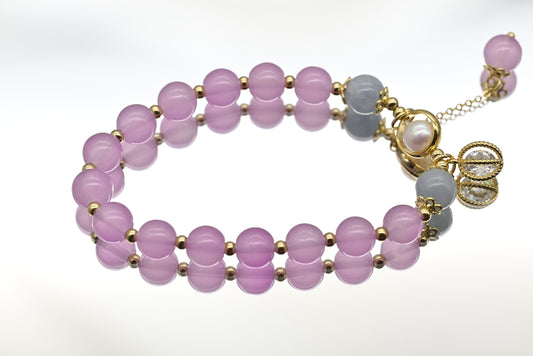 Lavender and Blue Beaded Bracelet with Pearl Charm