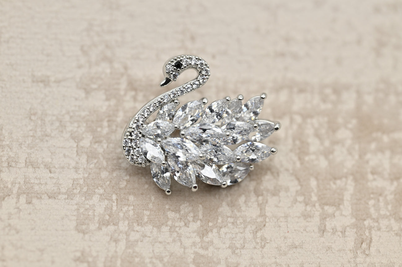 Elegant Crystal Swan Brooch