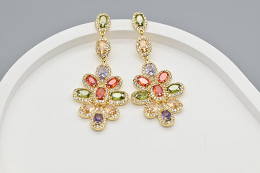 Colorful Gemstone Floral Earrings