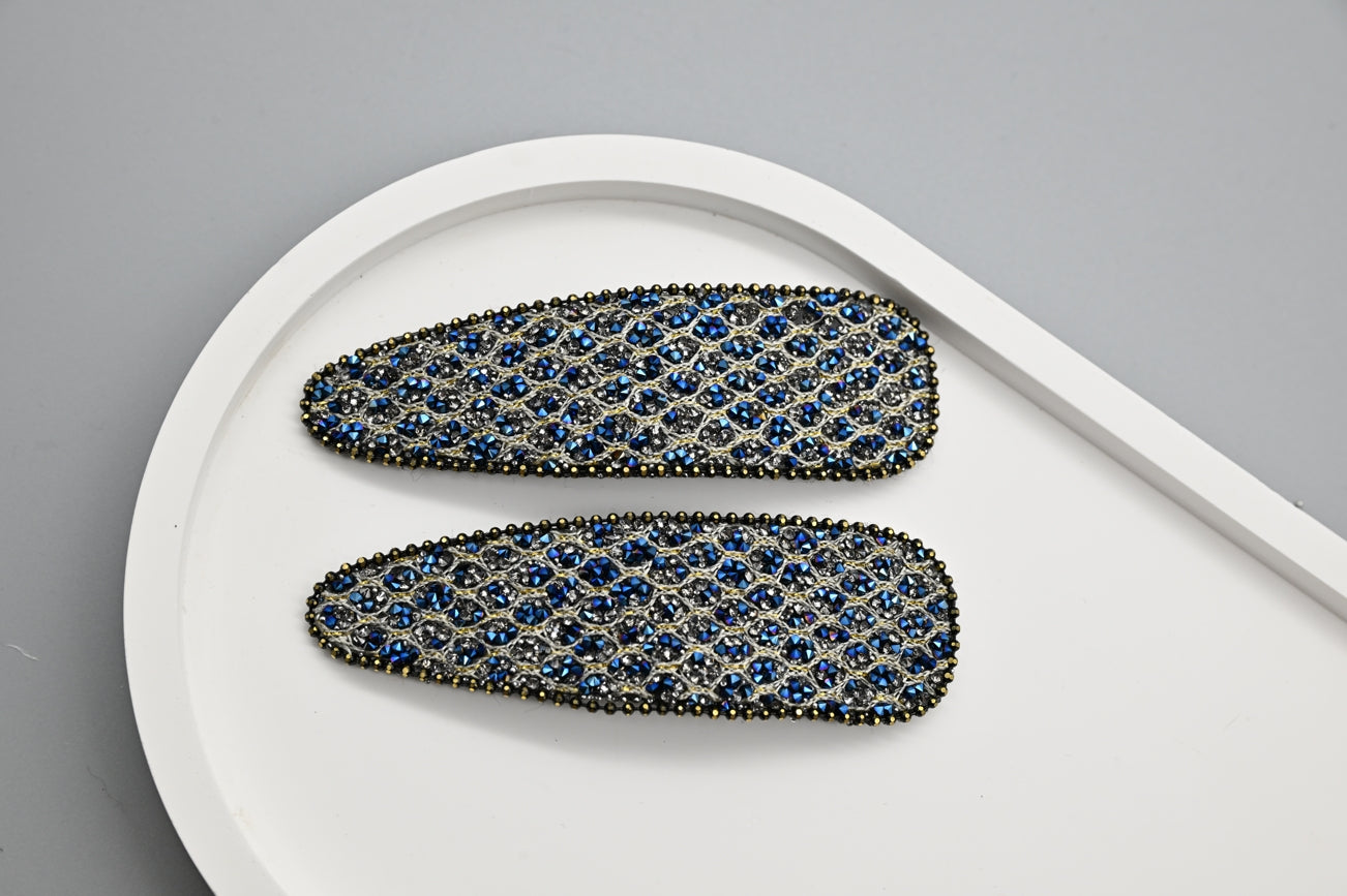 Blue and Silver Rhinestone Hair Clips