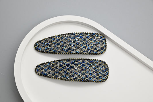 Blue and Silver Rhinestone Hair Clips