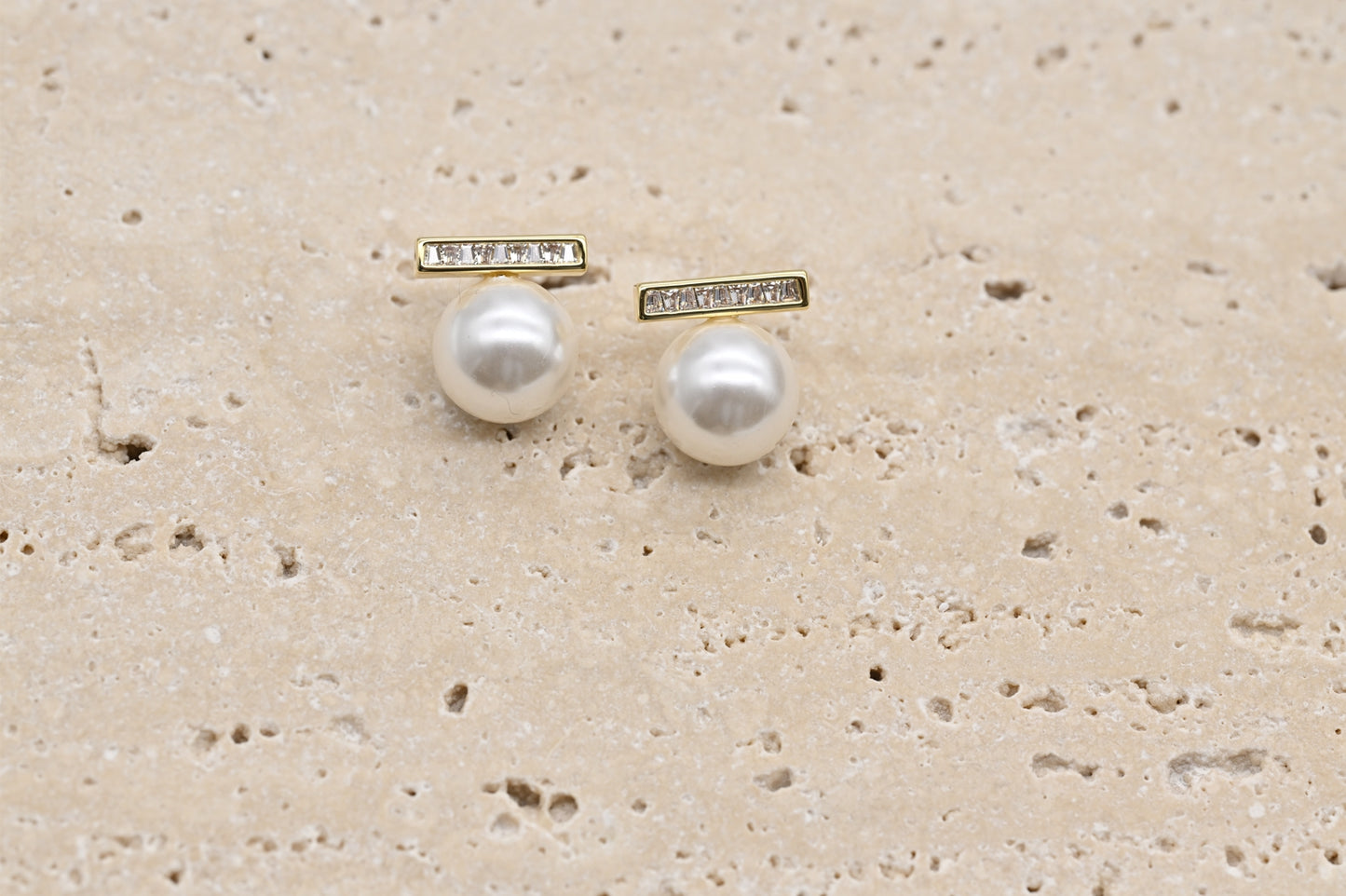 Pearl and Crystal Bar Earrings