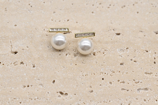 Pearl and Crystal Bar Earrings