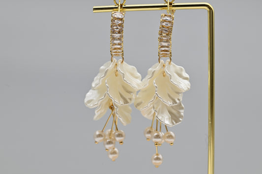 Pearl and Leaf Drop Earrings
