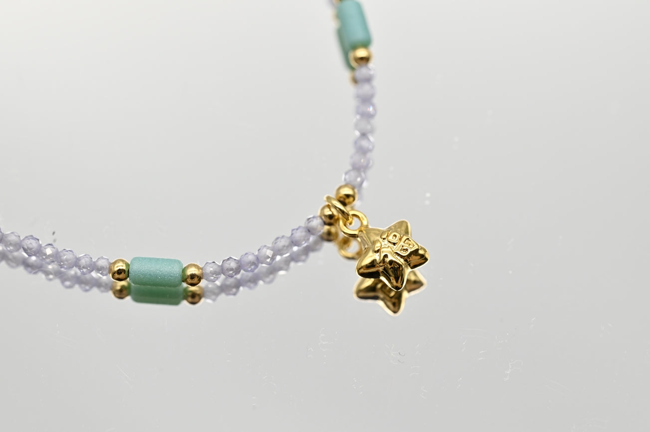 Lavender Bead Necklace with Gold and Green Accents