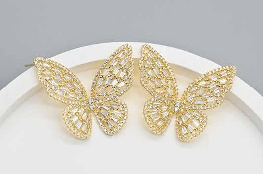 Gold and Clear Crystal Butterfly Earrings
