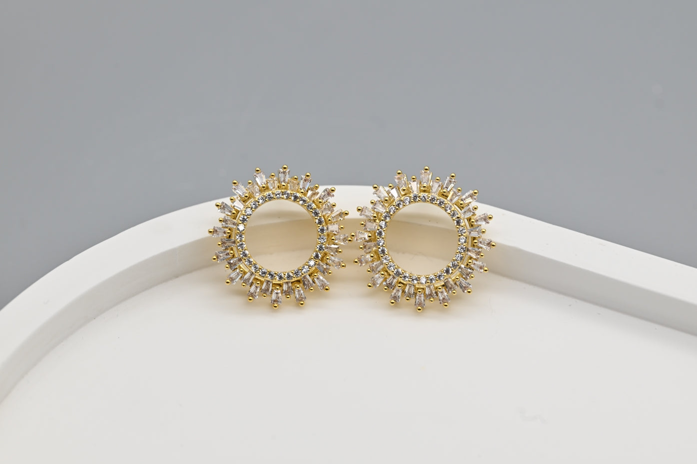 Stunning Gold-Plated Cubic Zirconia Sunburst Stud Earrings
