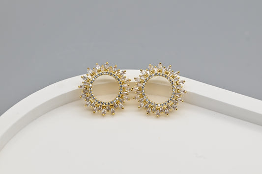 Stunning Gold-Plated Cubic Zirconia Sunburst Stud Earrings