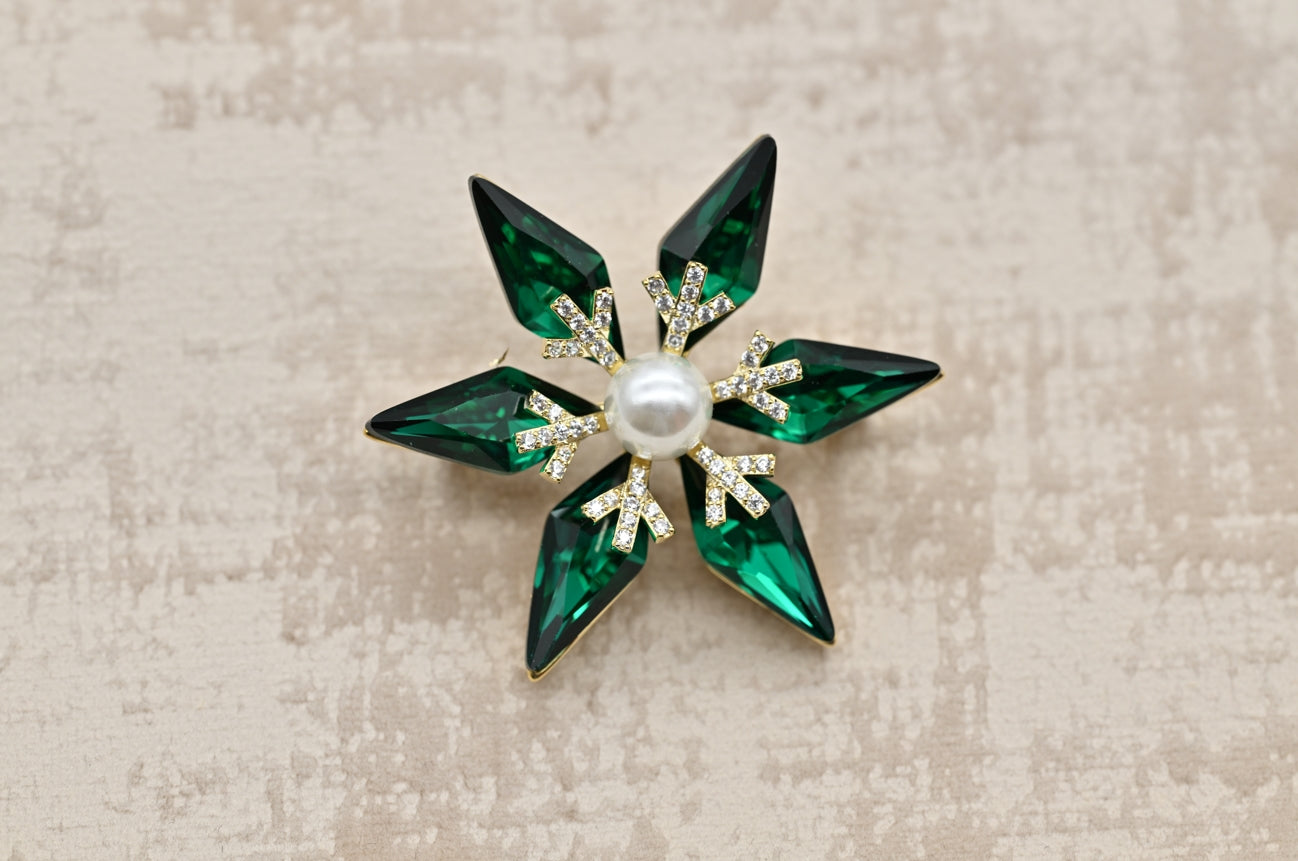 Emerald Snowflake Brooch
